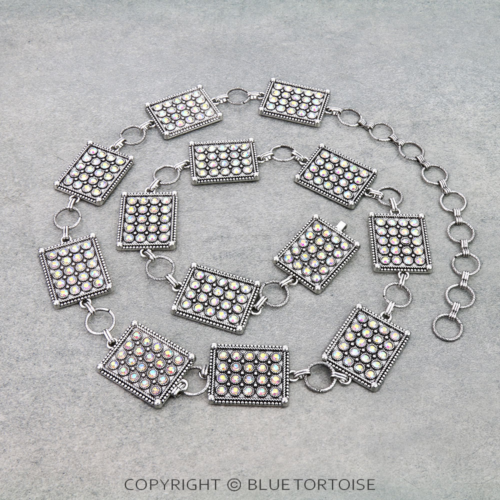 Western Rectangle Stone Chain Belt L/XL