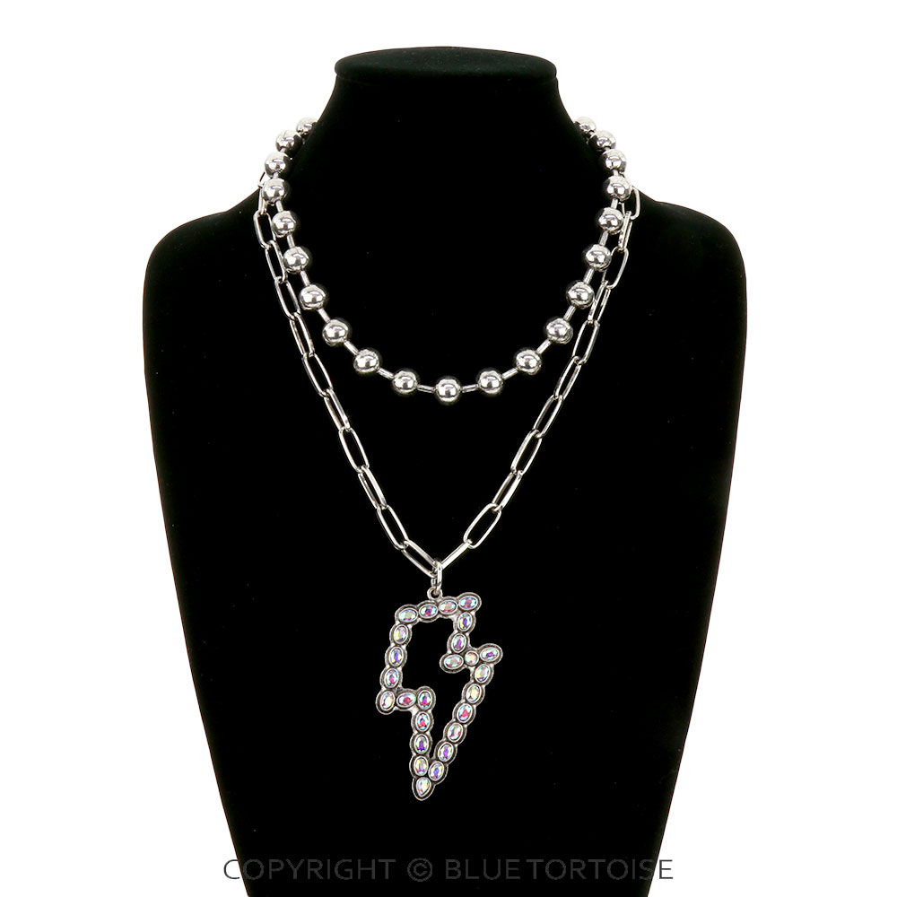 2 Layered Western Metal Bead & Thunder Pendant Necklace - Image 2