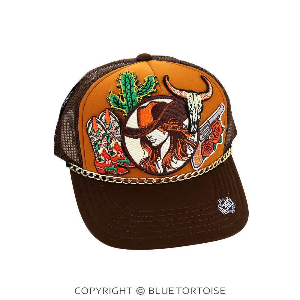 Cowgirl Patch Meshback Ball Cap with Hat Chain