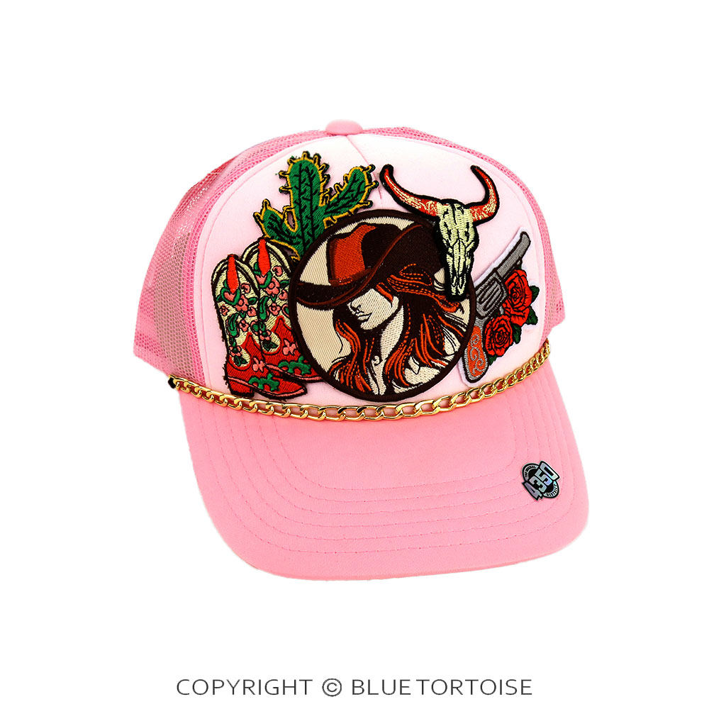 Cowgirl Patch Meshback Ball Cap with Hat Chain