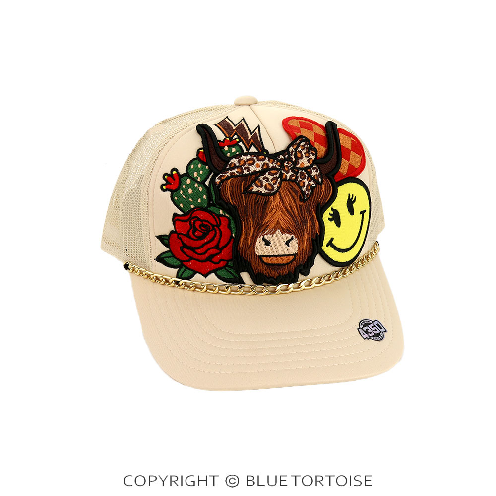 Highland Cow Patch Meshback Ball Cap with Hat Chain
