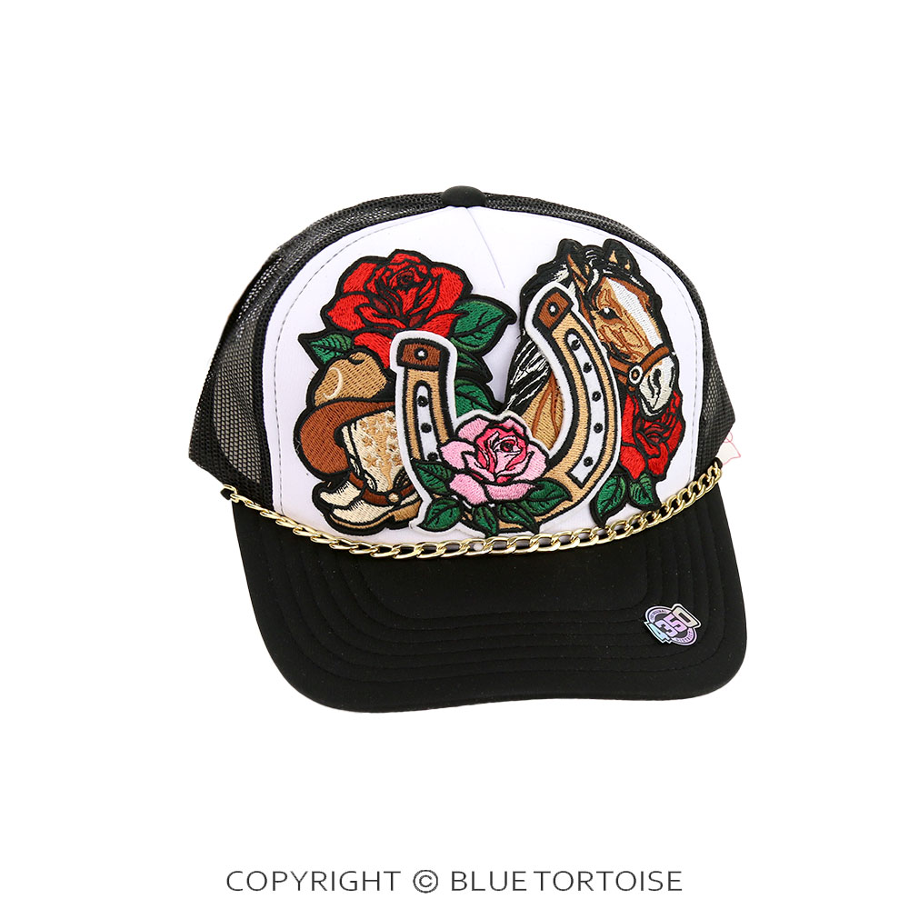 Horseshoe Patch Meshback Ball Cap with Hat Chain