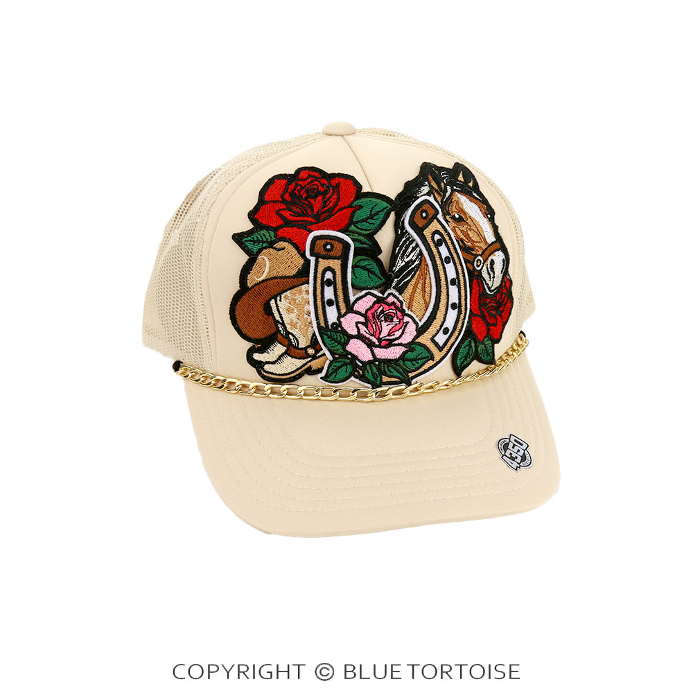 Horseshoe Patch Meshback Ball Cap with Hat Chain