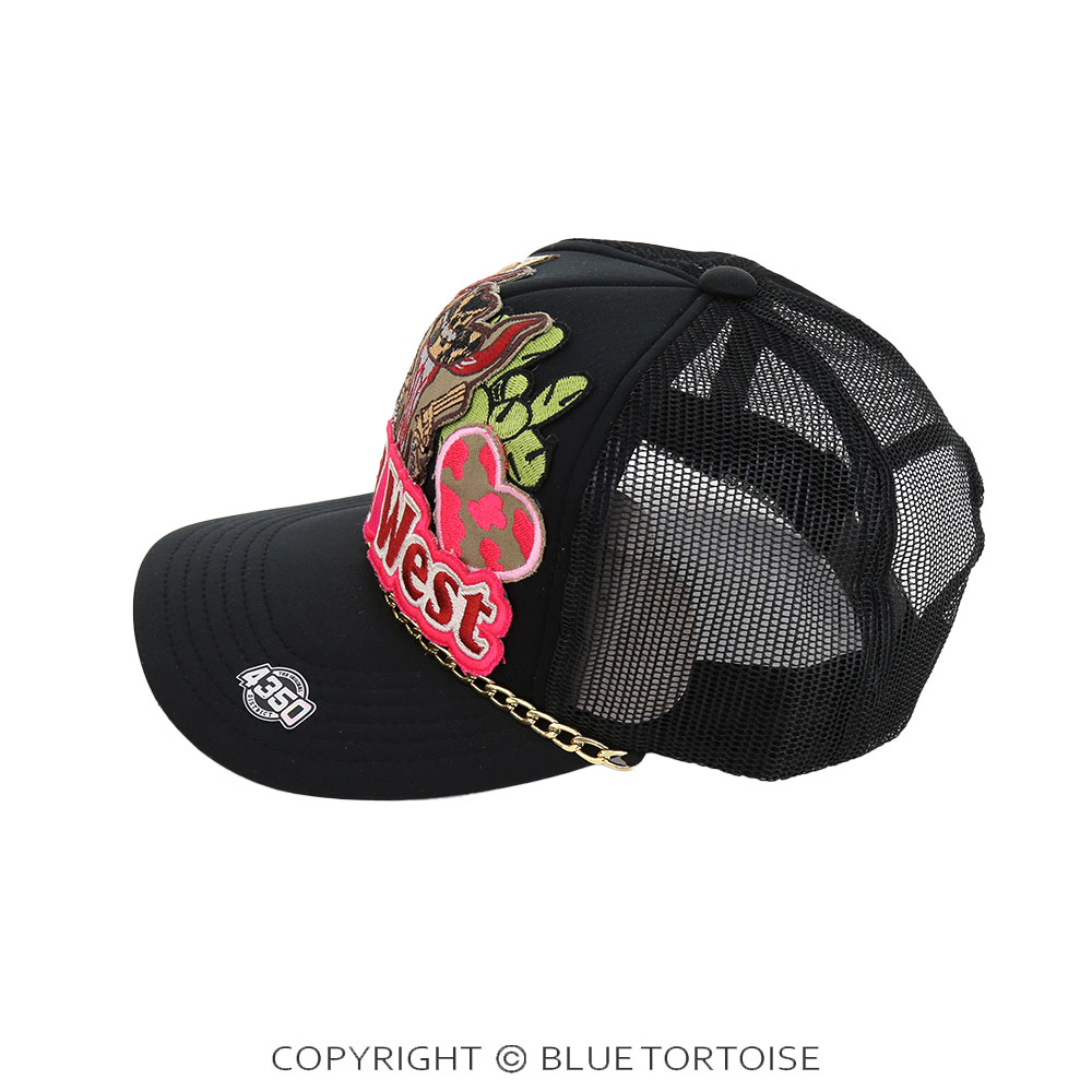 Steer Skull Wild West Patch Meshback Ball Cap with Hat Chain - Image 2