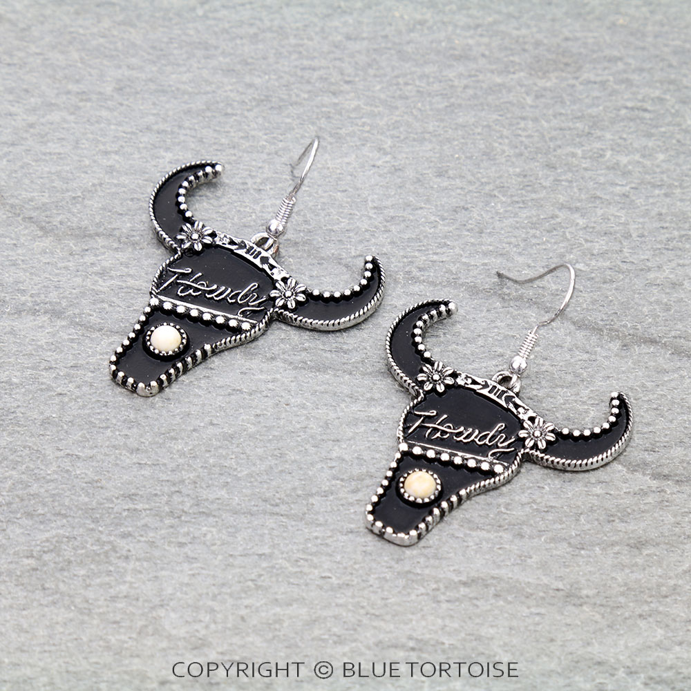 Western Howdy Steer Skull Dangle Earrings