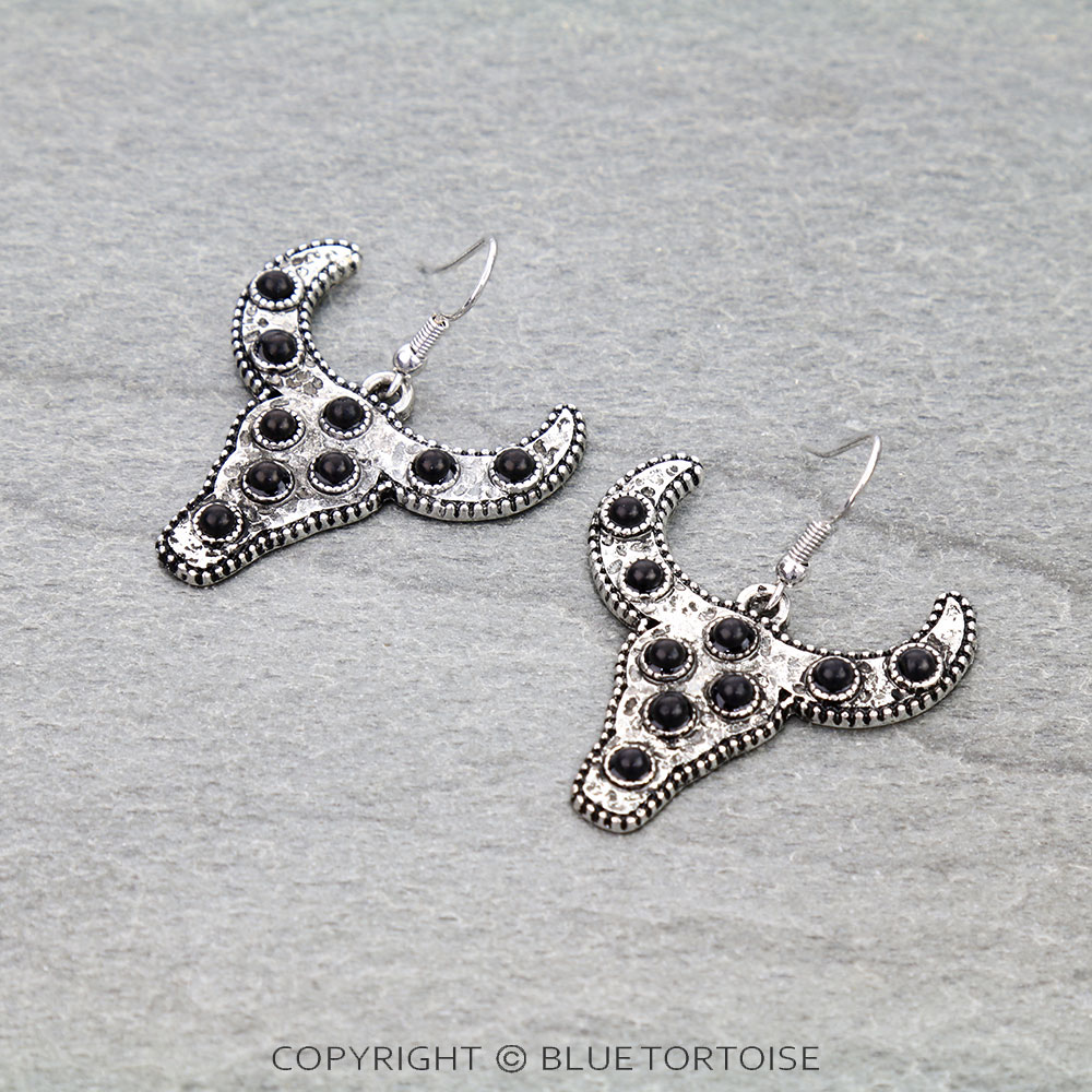 Western Steer Skull Stone Dangle Earrings