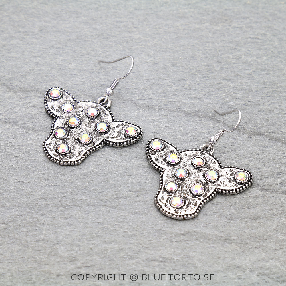 Western Cow Head Stone Dangle Earrings
