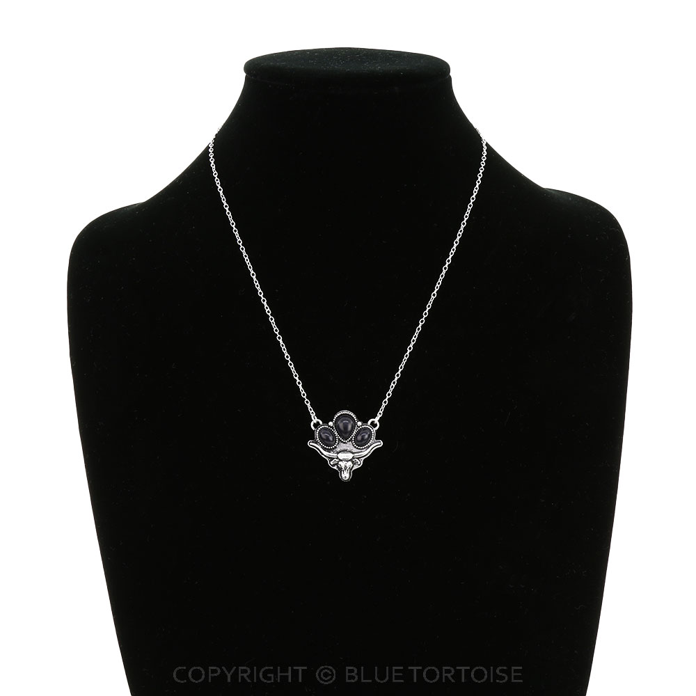 Western Steer Skull Stone Necklace - Image 2