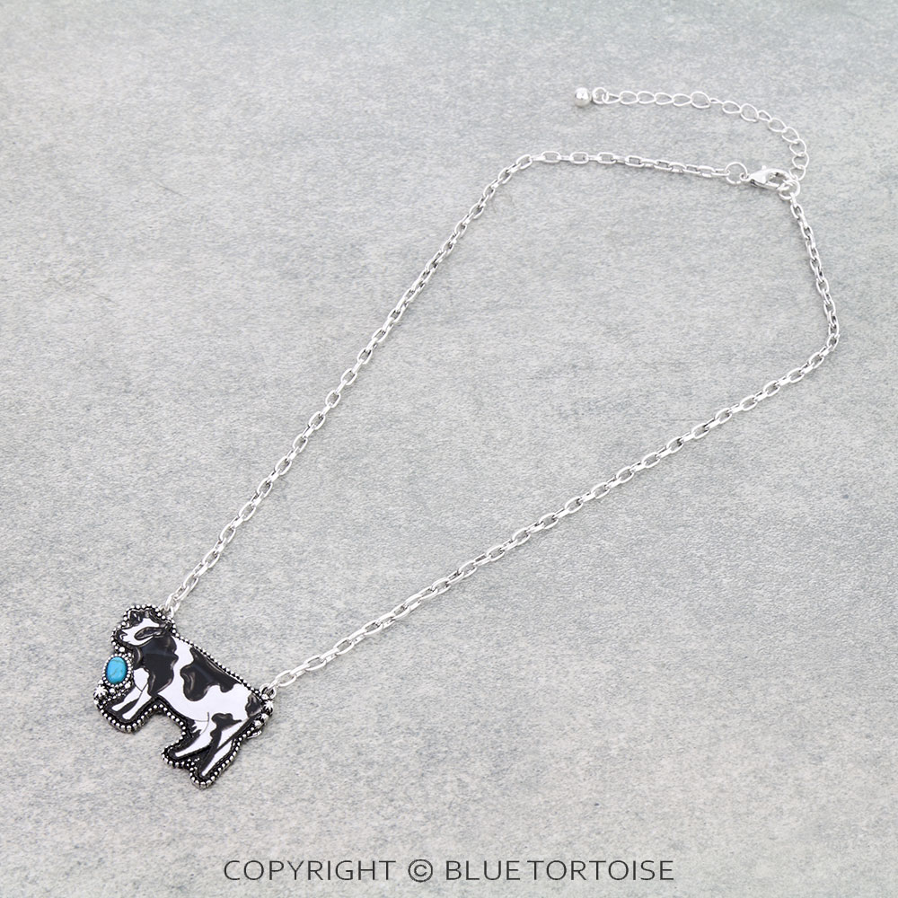 Farm Animal Cow Enamel Necklace