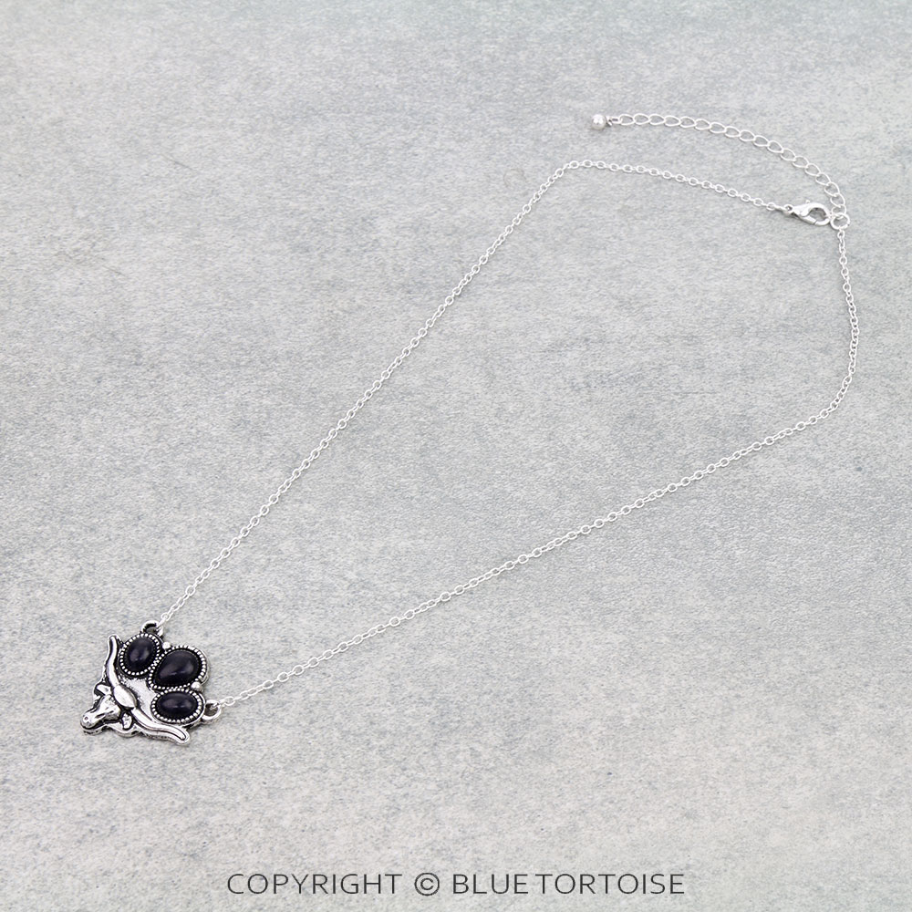 Western Steer Skull Stone Necklace