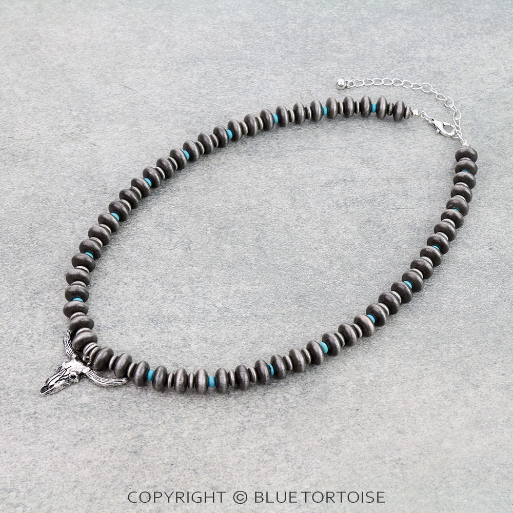 Western Steer Skull Pearl Necklace