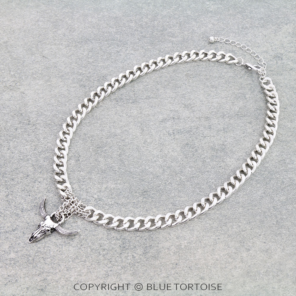 Chunky Steer Skull Cuban Chain Necklace