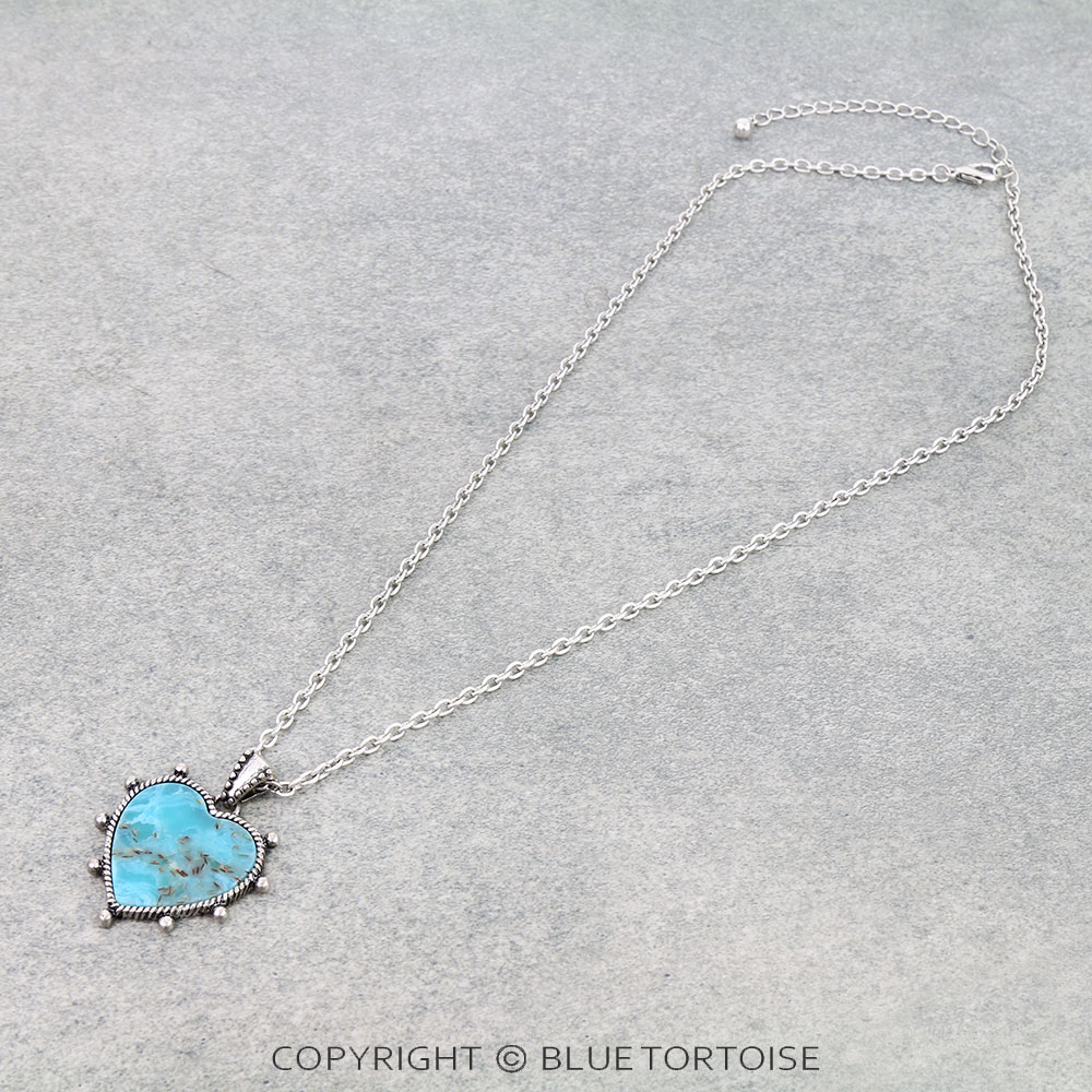 Western Ball TXR Heart Stone Necklace
