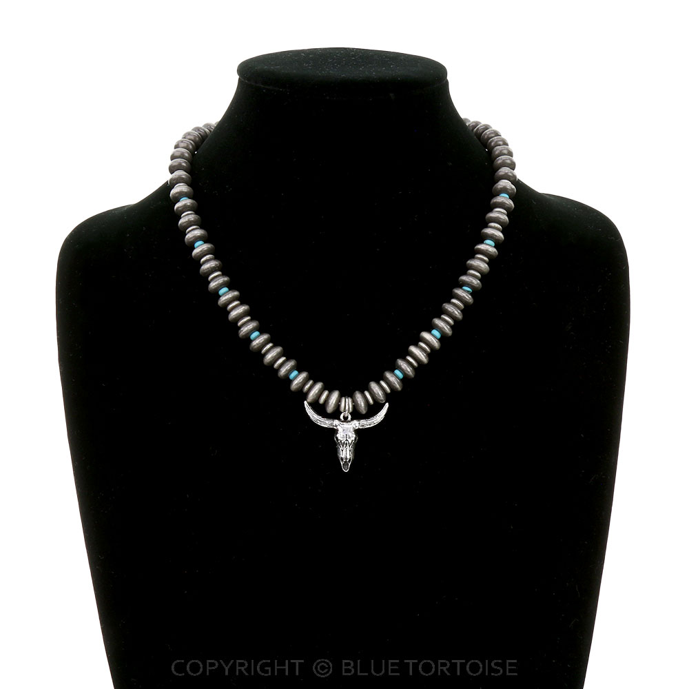 Western Steer Skull Pearl Necklace - Image 2