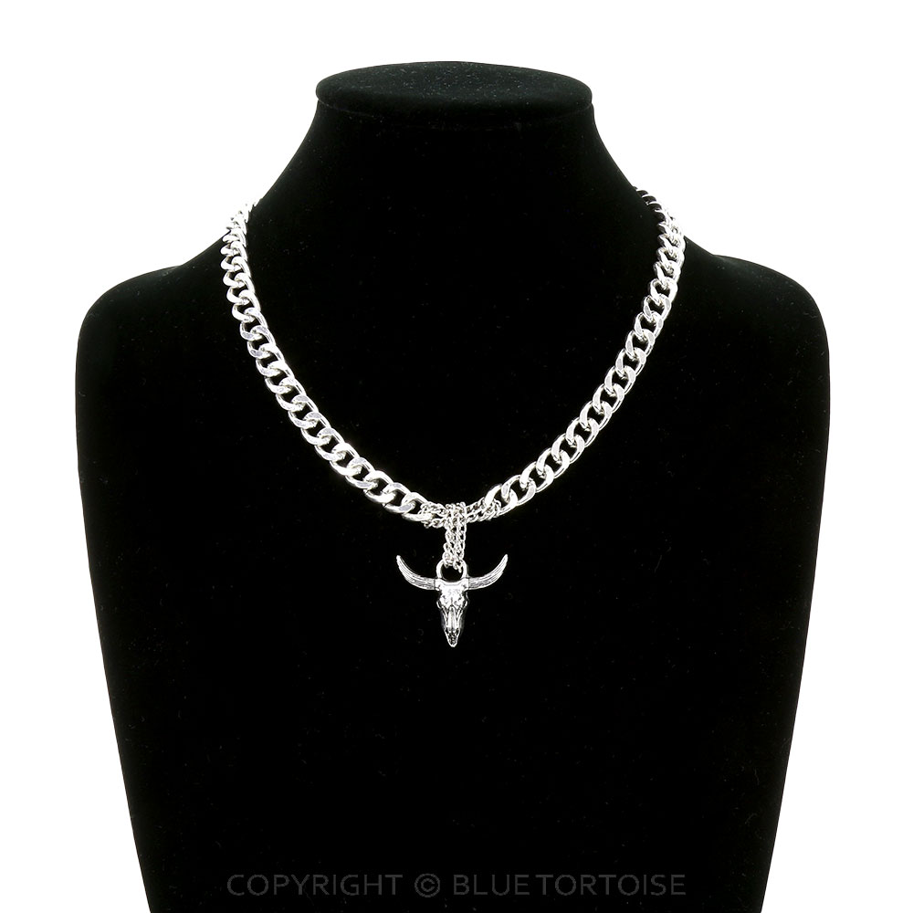 Chunky Steer Skull Cuban Chain Necklace - Image 2