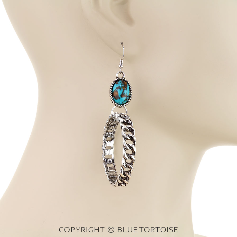 Western Cuban Chain Stud Earrings - Image 2