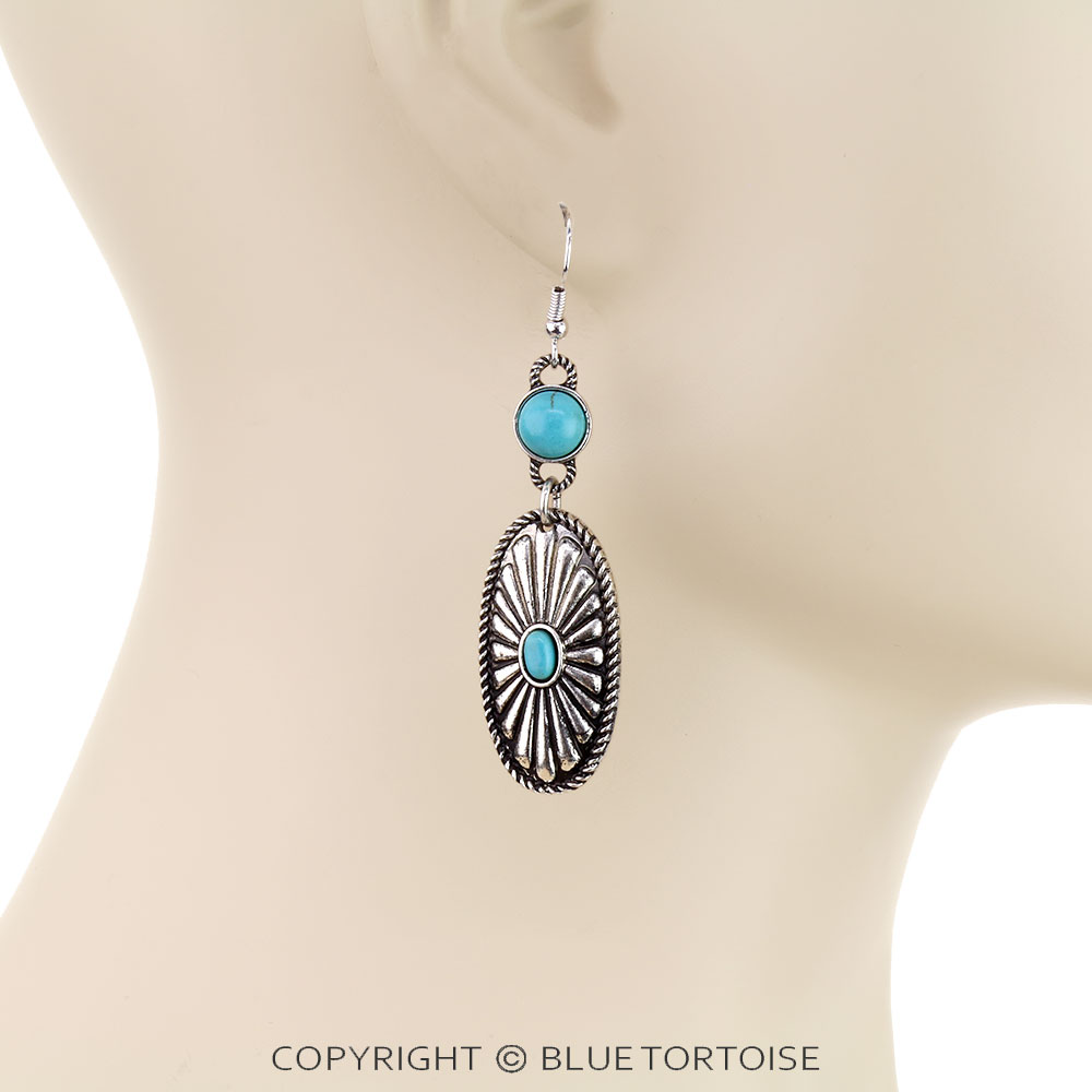 Western Oval Concho Dangle Earrings - Image 2
