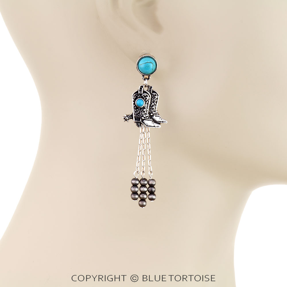 Western Cowboy Boot Pearl Stud Earrings - Image 2