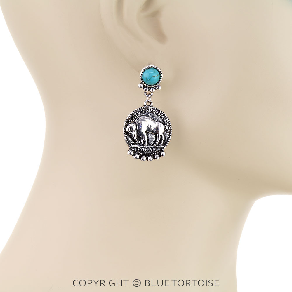 Western Buffalo Coin Stud Earrings - Image 2