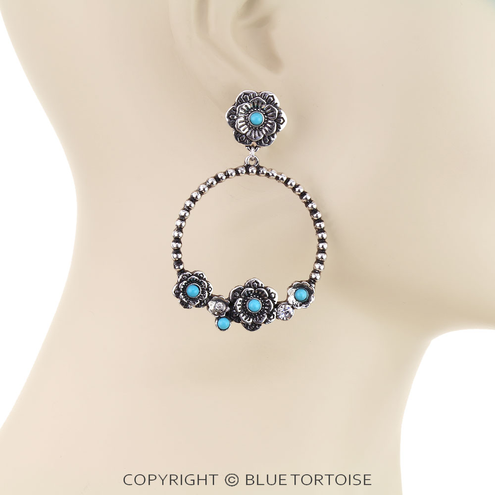 Western Flower Round Stud Earrings - Image 2