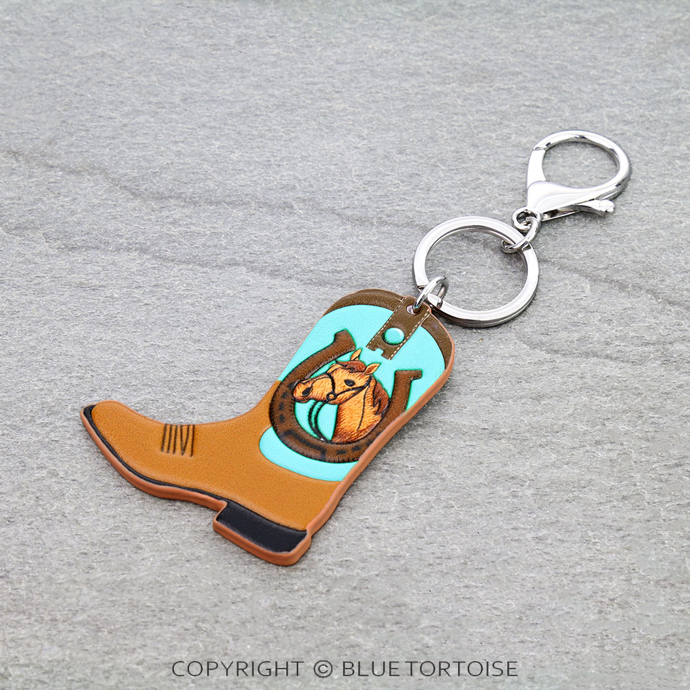Western Tooled Leather Key Ring - Horse Cowboy Boot