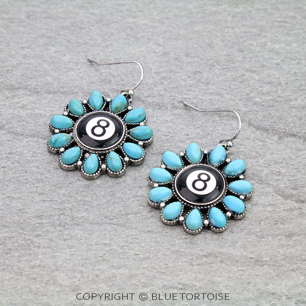 8 Ball Opal Stone Concho Dangle Earrings