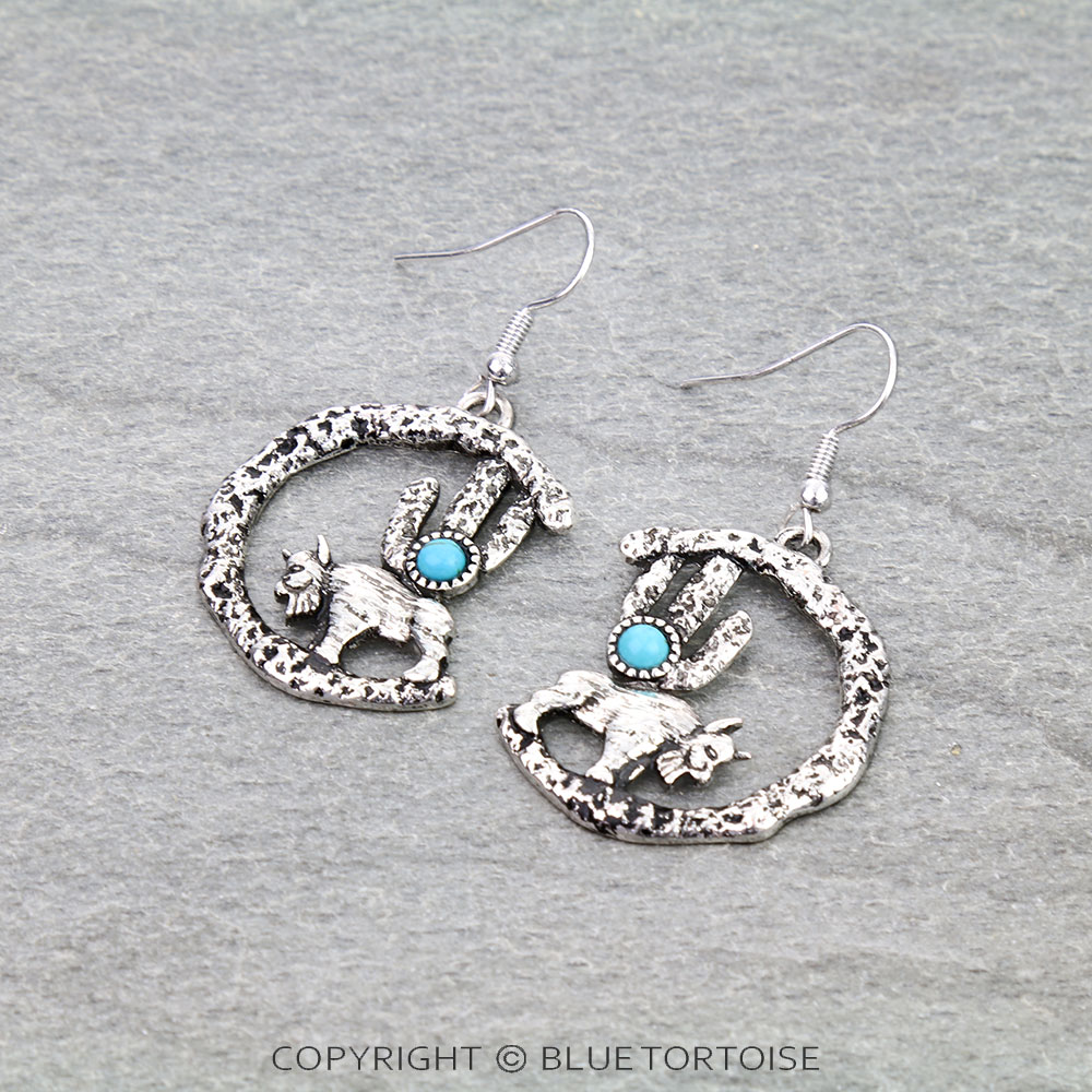 Western Moon Buffalo Dangle Earrings
