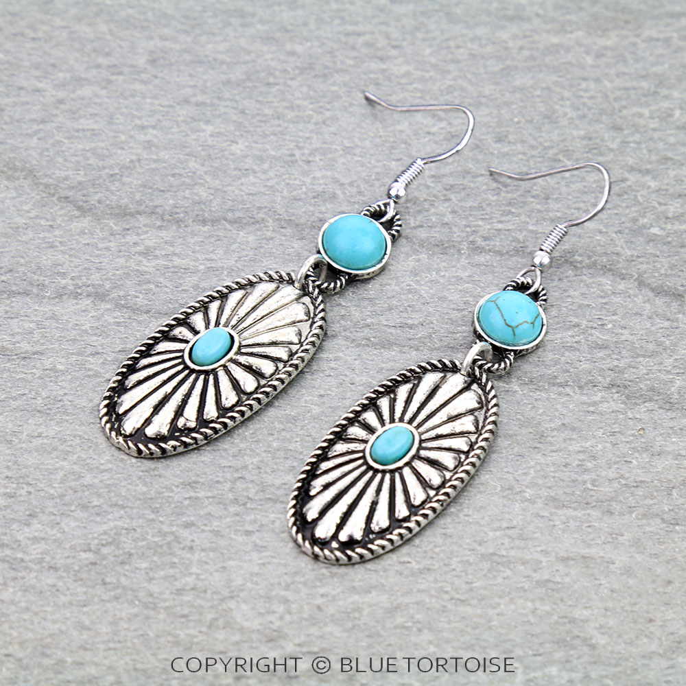Western Oval Concho Dangle Earrings
