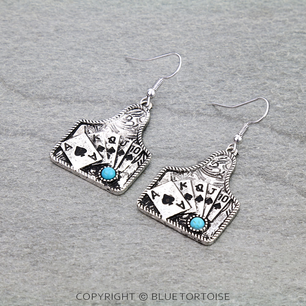 Western Poker Theme Ear tag Dangle Earrings