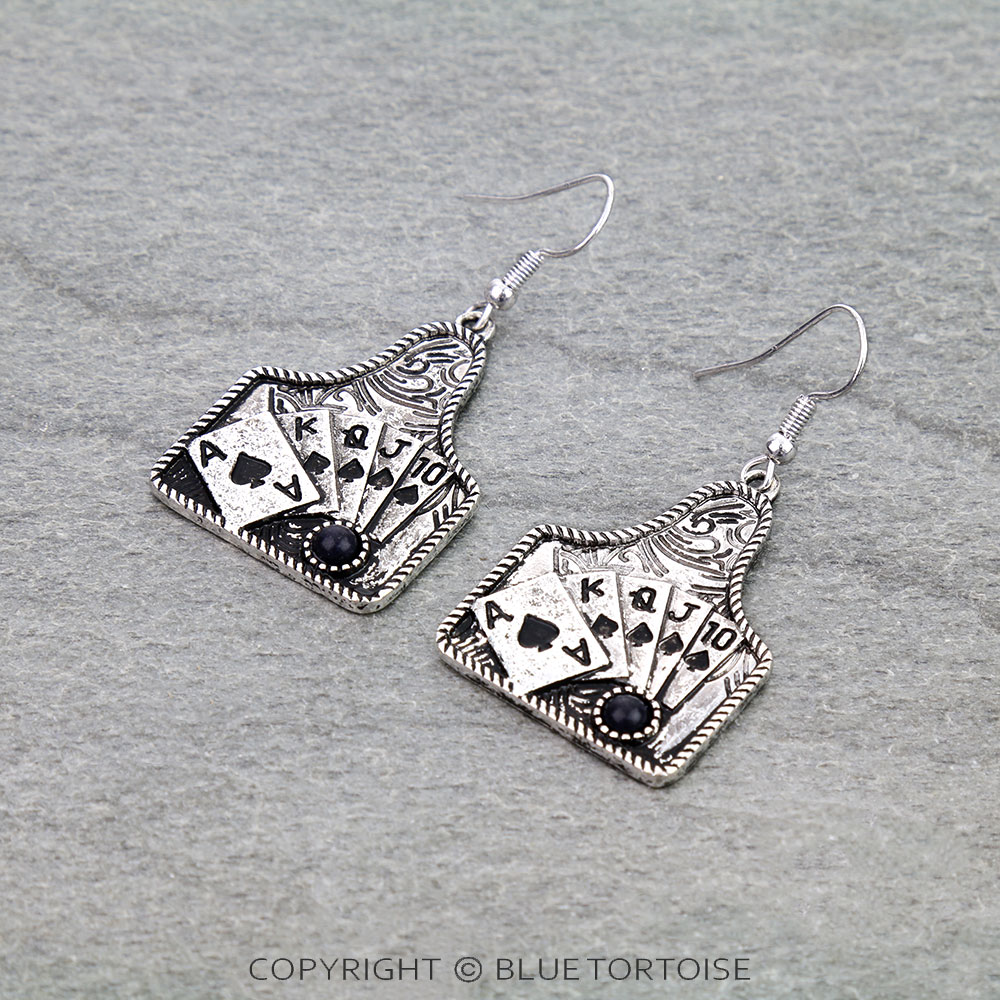 Western Poker Theme Ear tag Dangle Earrings