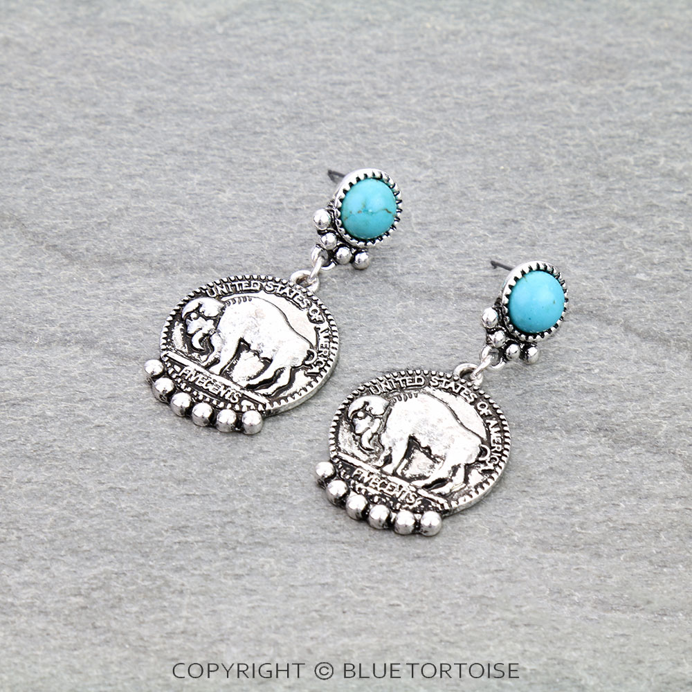 Western Buffalo Coin Stud Earrings