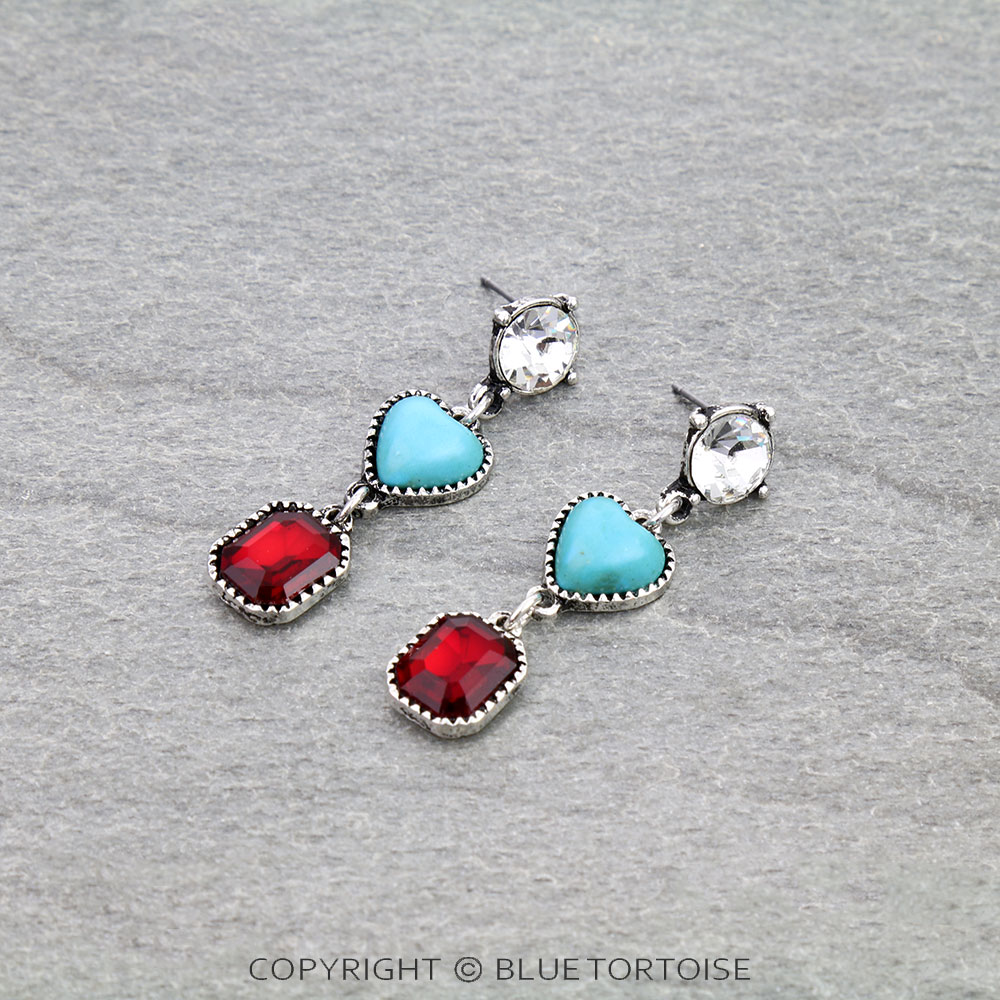 Heart Stone Drop Stud Earrings