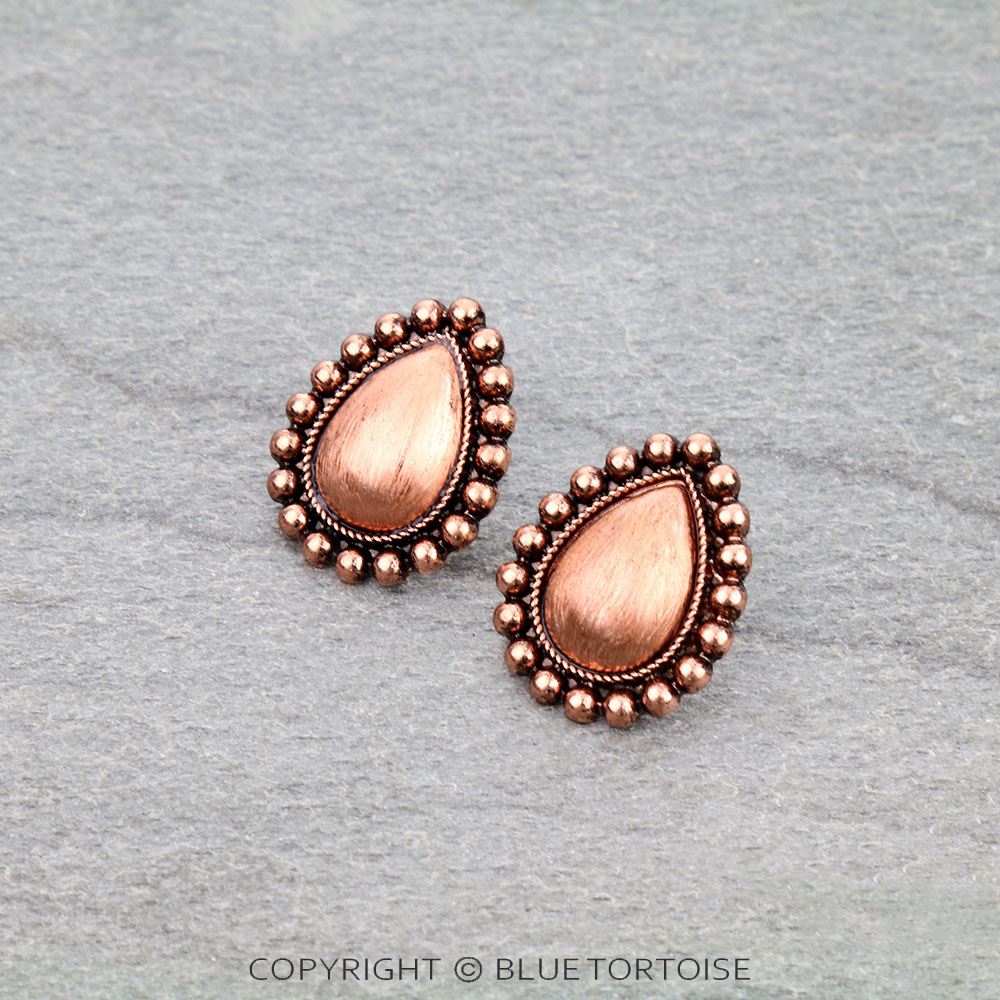 Western Teardrop Concho Stud Earrings