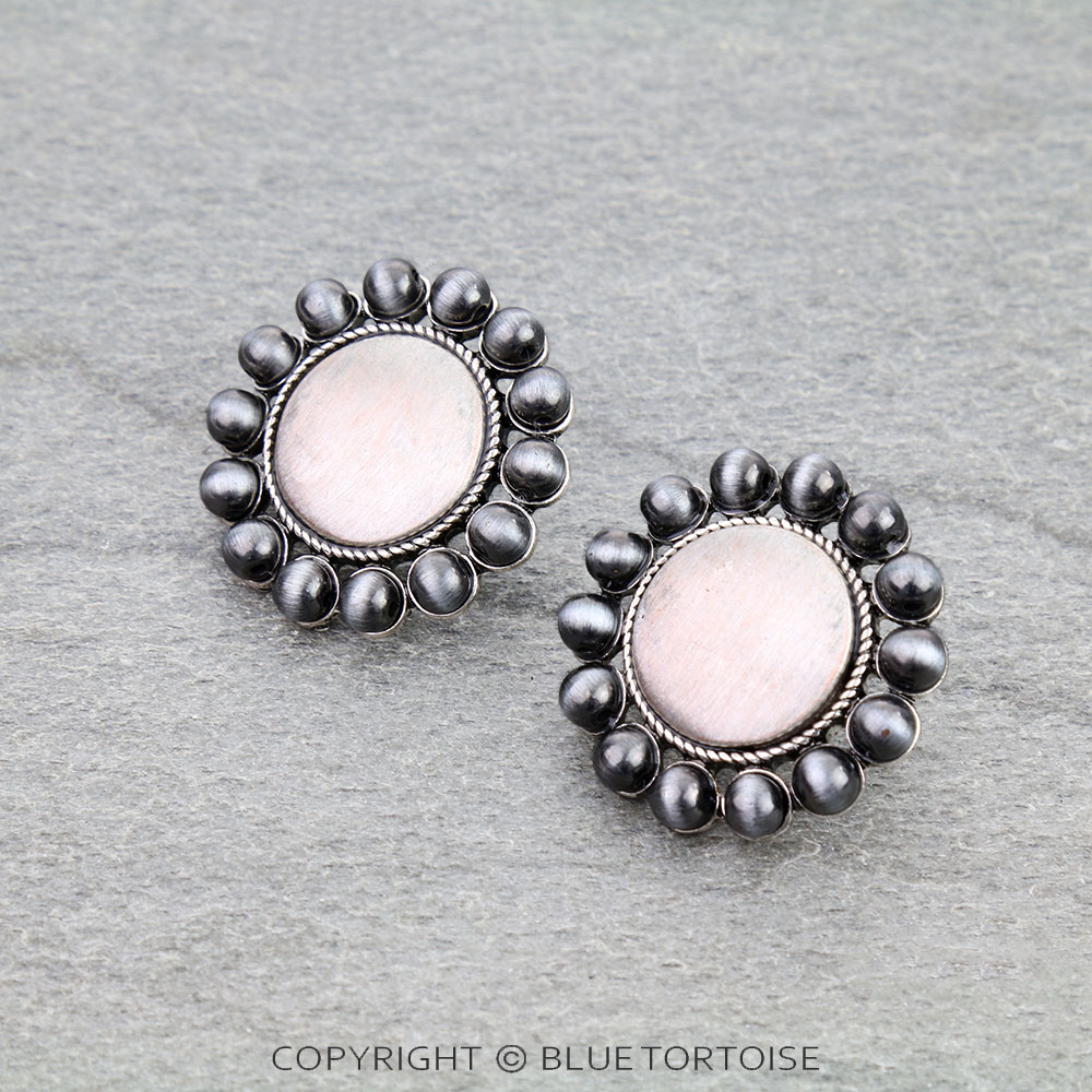 Navajo Style Pearl Round Concho Stud Earrings