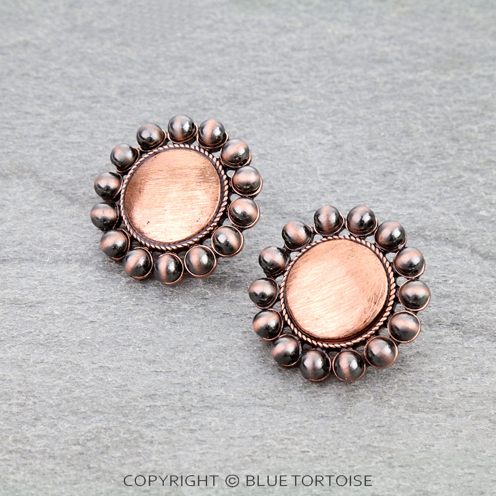 Navajo Style Pearl Round Concho Stud Earrings