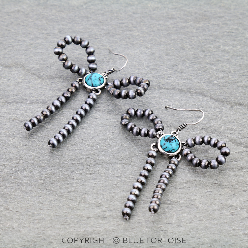 Navajo Style Pearl Bow Stone Dangle Earrings