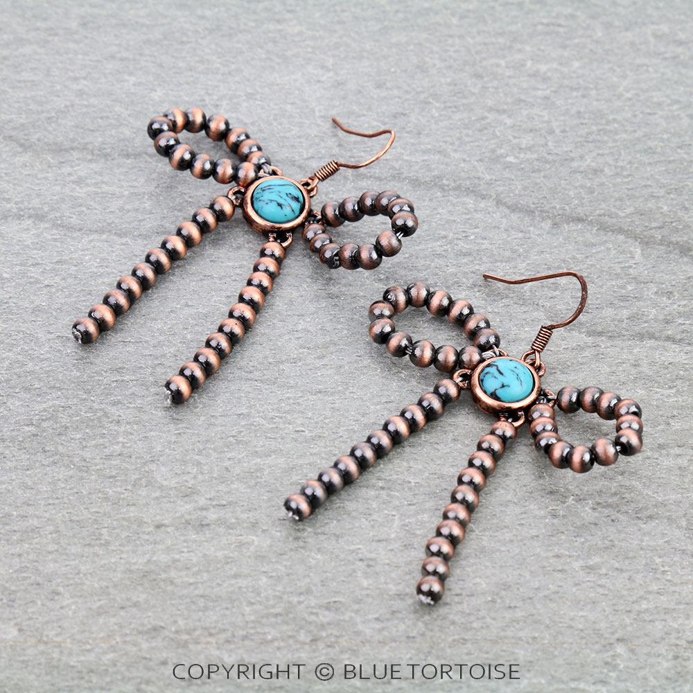Navajo Style Pearl Bow Stone Dangle Earrings