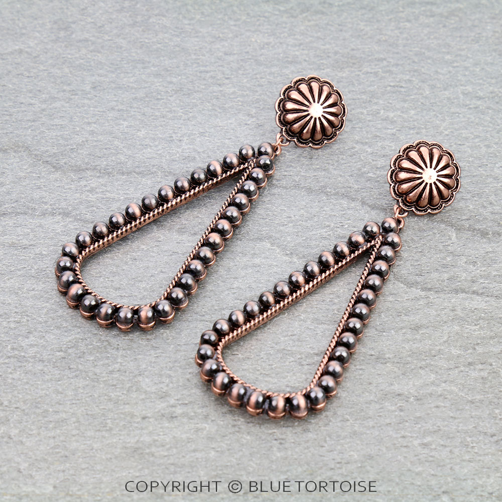 Navajo Style Pearl Teardrop w/ Concho Stud Earrings