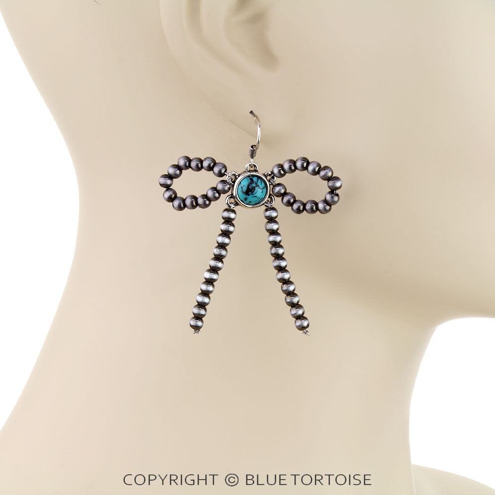 Navajo Style Pearl Bow Stone Dangle Earrings - Image 2
