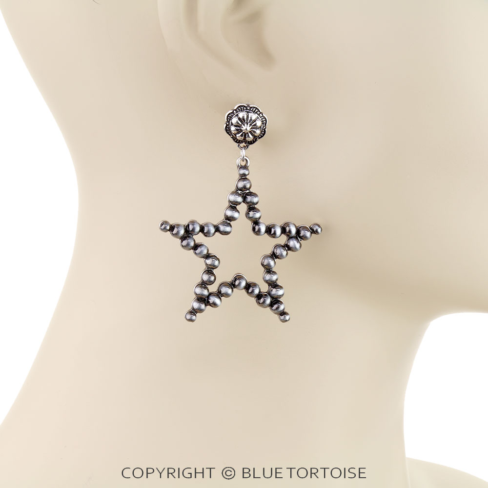 Navajo Style Pearl Star w/ Concho Stud Earrings - Image 2