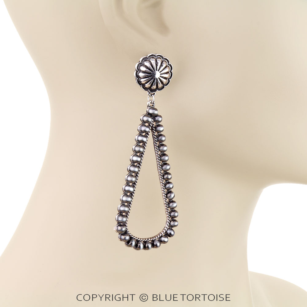 Navajo Style Pearl Teardrop w/ Concho Stud Earrings - Image 2