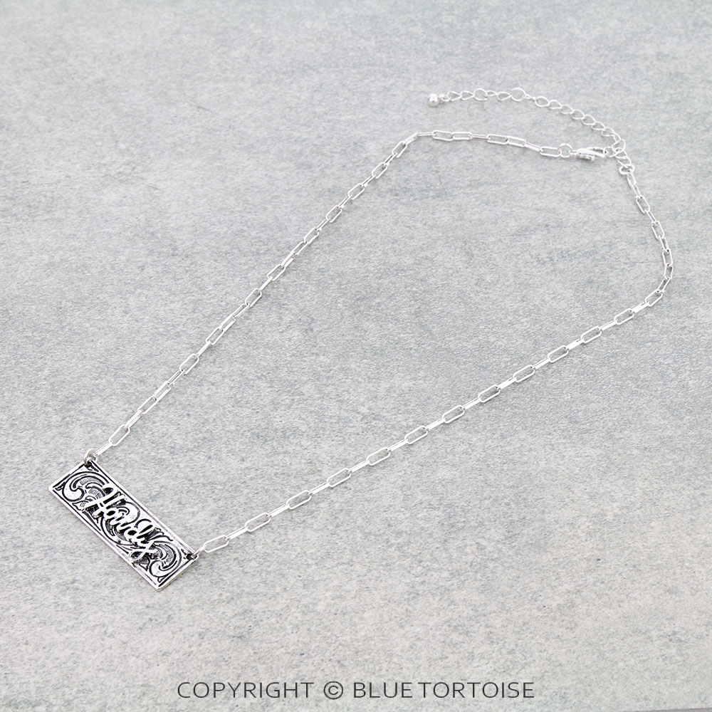 Western Etched Howdy Bar Necklace
