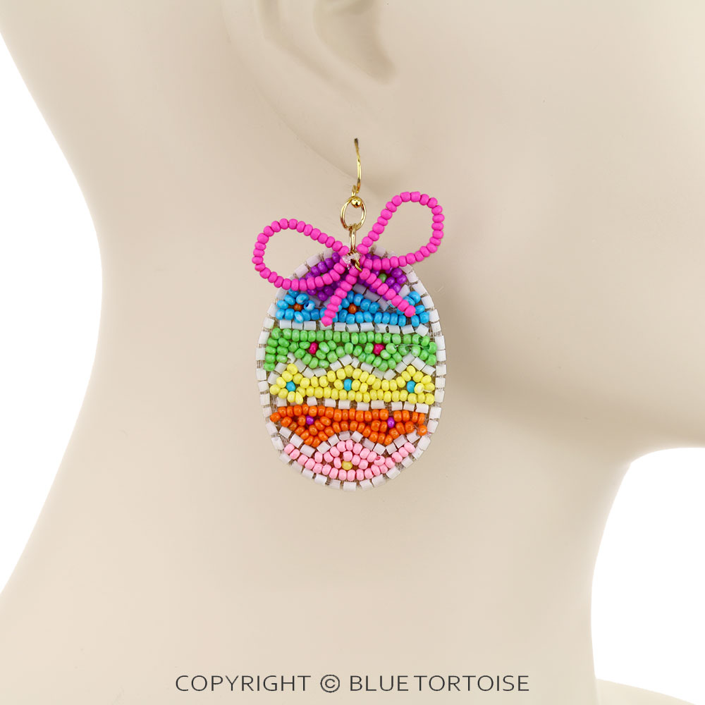Easter Egg Seed Bead Dangle Earrings - Image 2