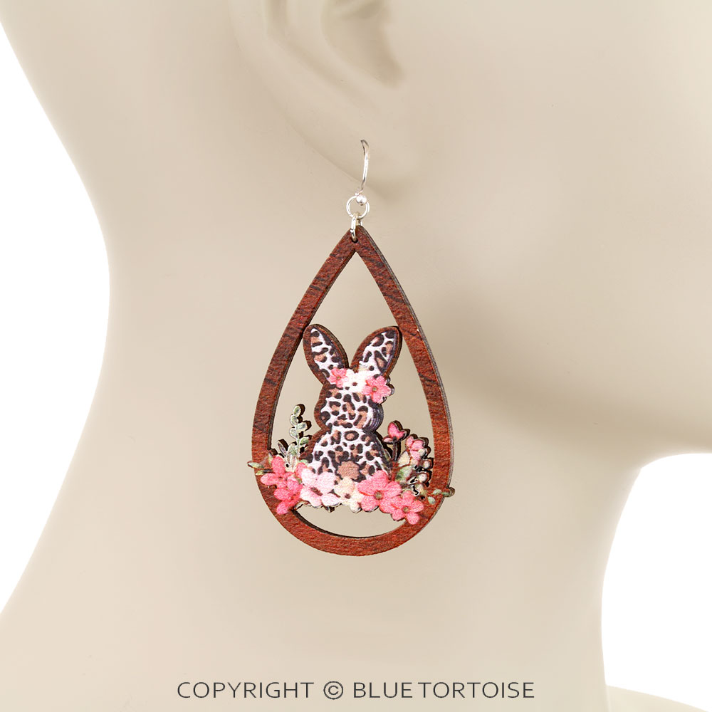 Easter Bunny Wood Cut Out Dangle Earrings - Image 2