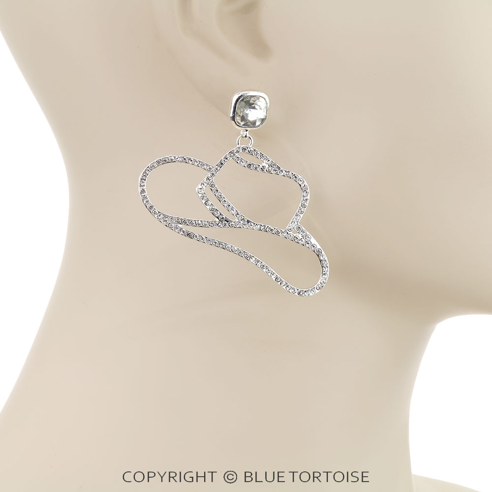 Western Cowboy Hat Cut Out Stone Stud Earrings - Image 2
