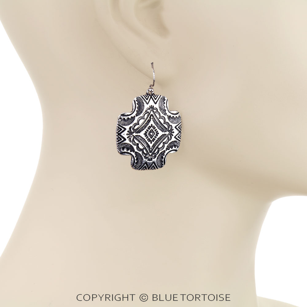 Western Pattern Cross Dangle Earrings - Image 2