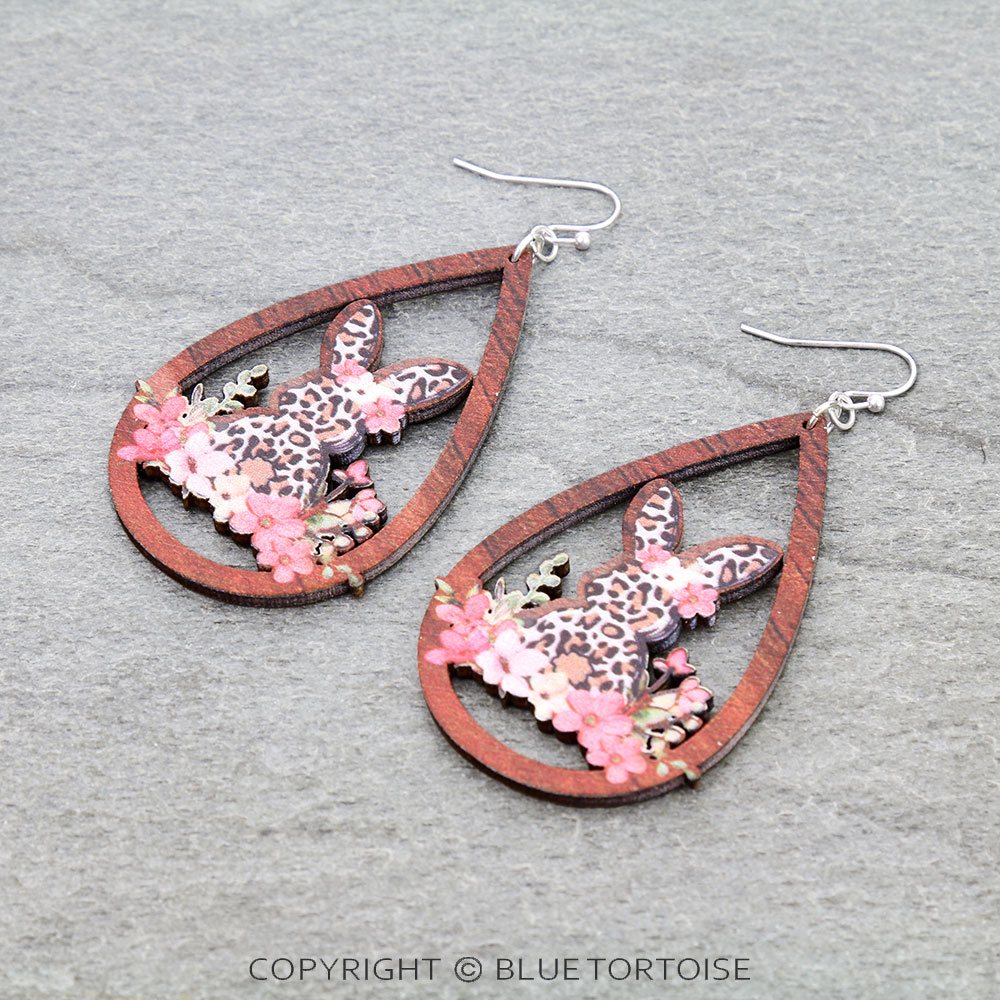 Easter Bunny Wood Cut Out Dangle Earrings