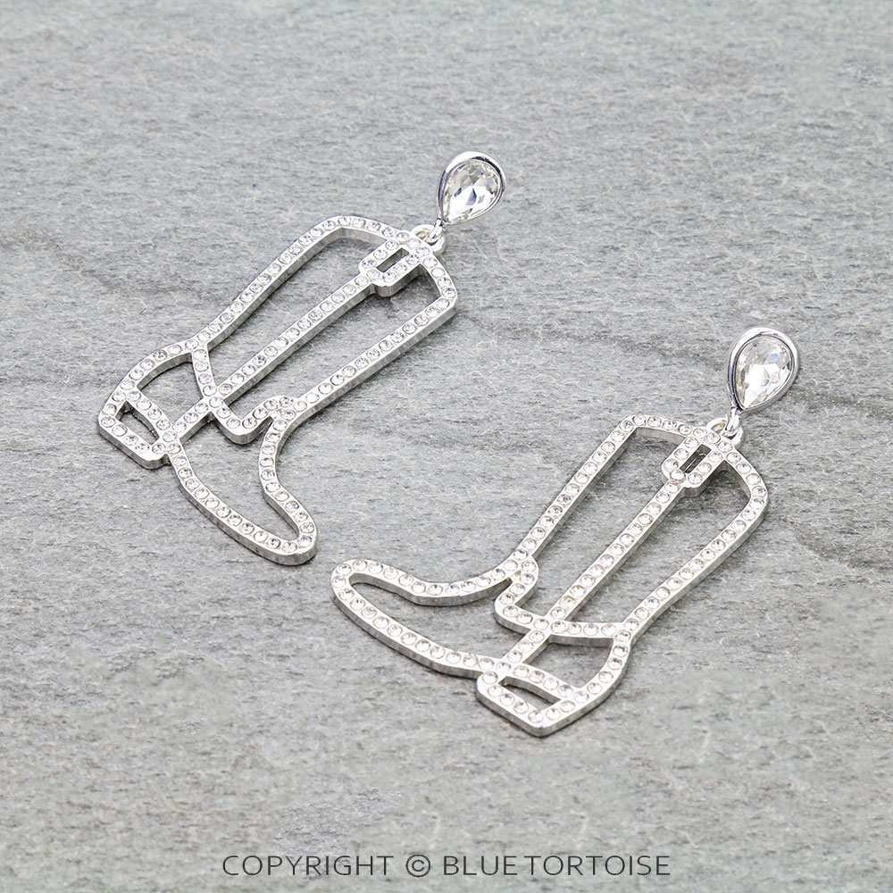 Western Cowboy Boot Cut Out Stone Stud Earrings