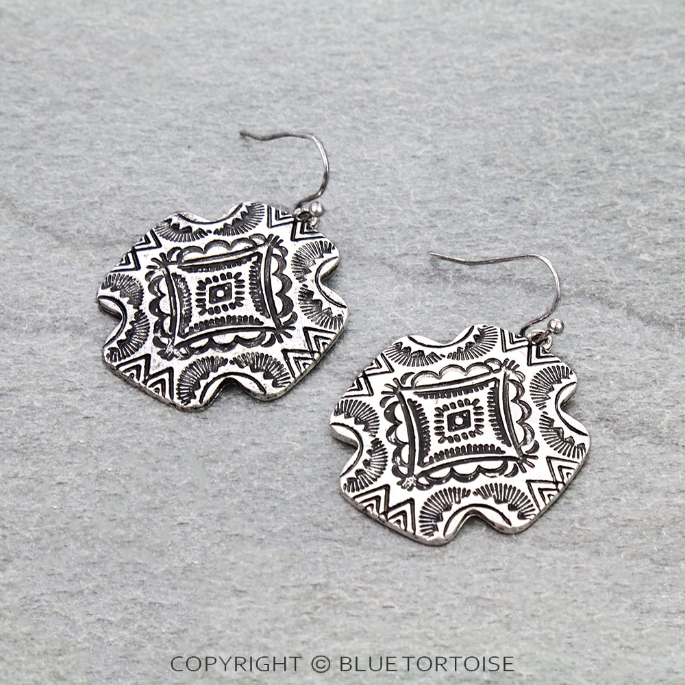 Western Pattern Cross Dangle Earrings