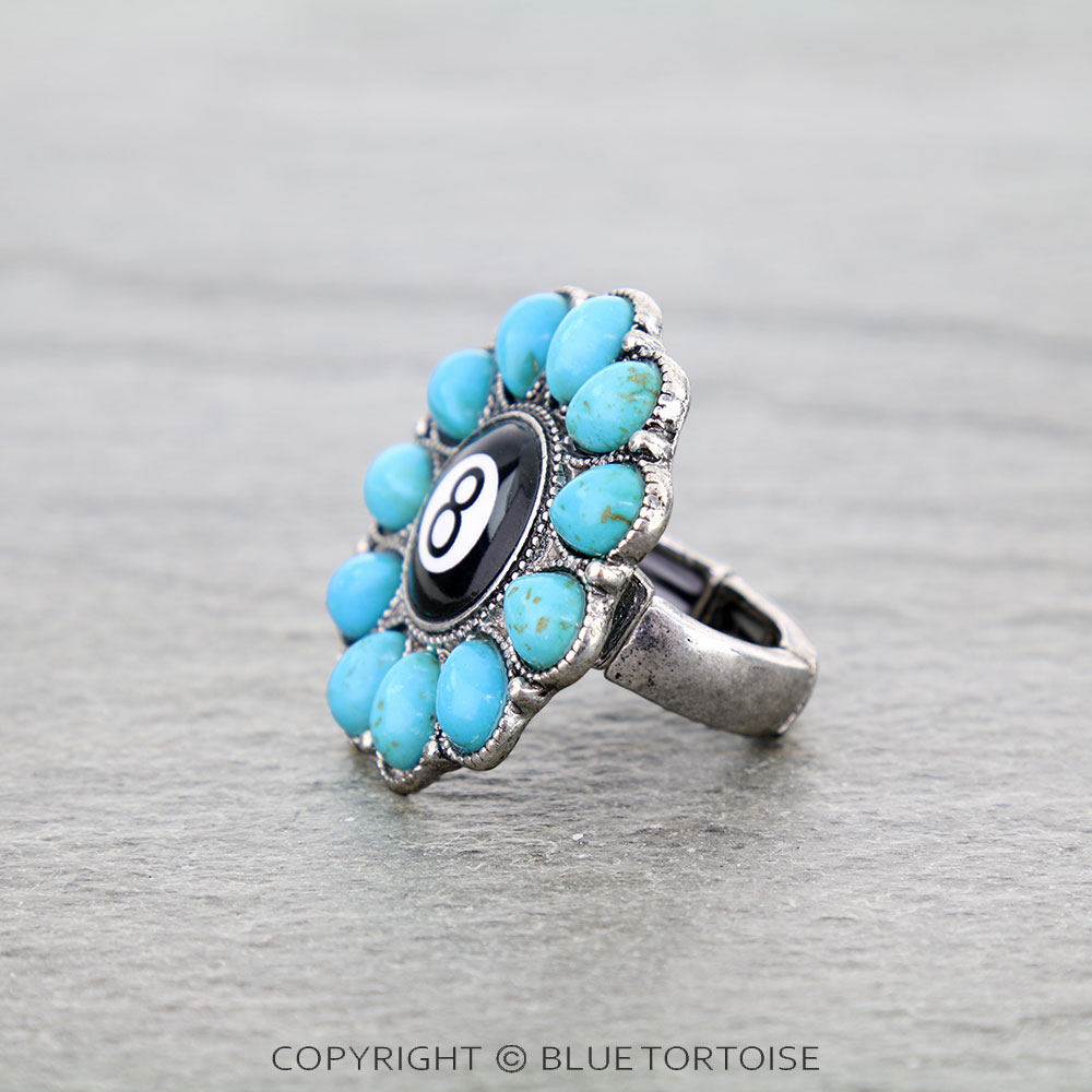 8 Ball Opal Stone Concho Stretch Ring - Image 2